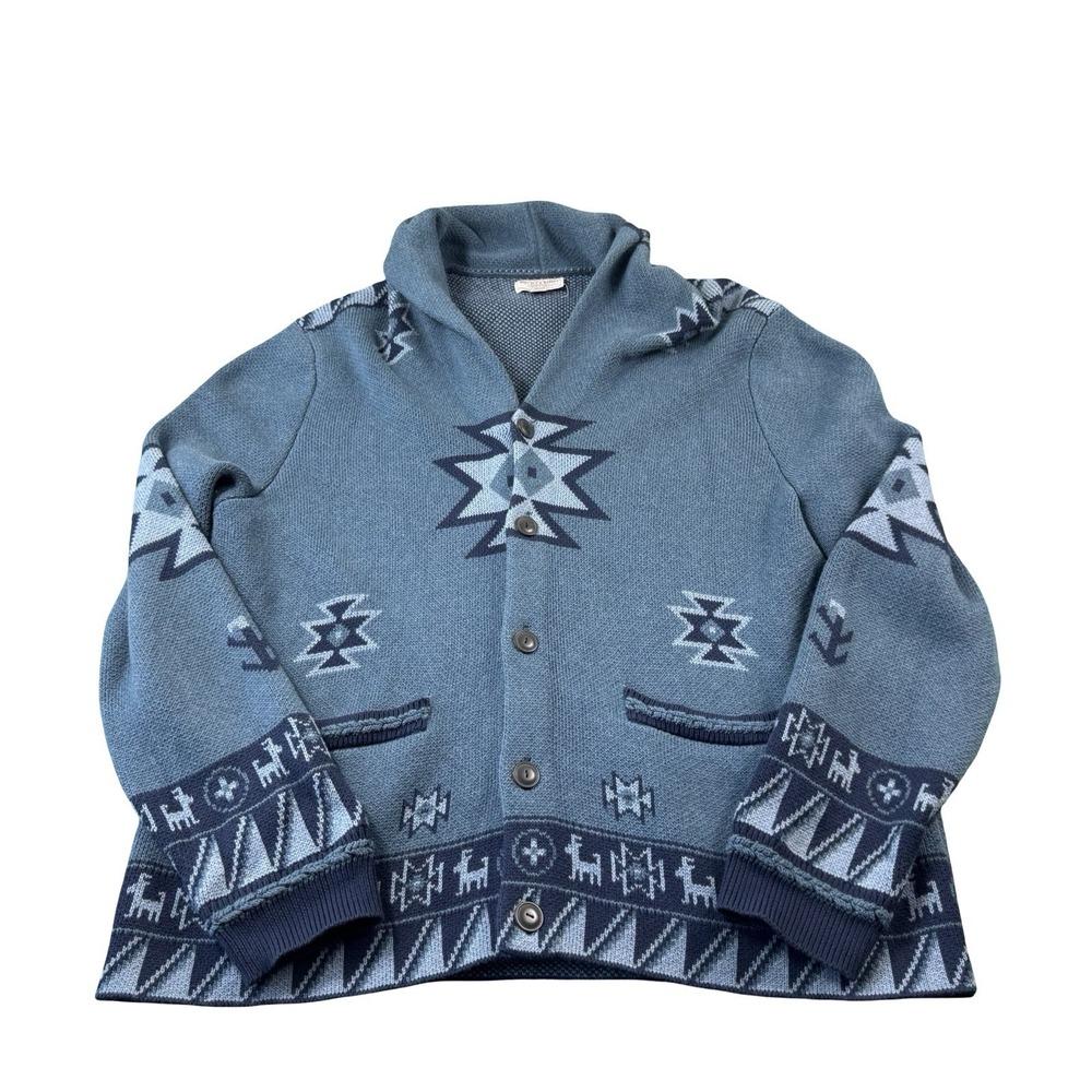 Wallace & Barnes Western Jacquard Cardigan Mens 2XL Blue Tribal Sweater